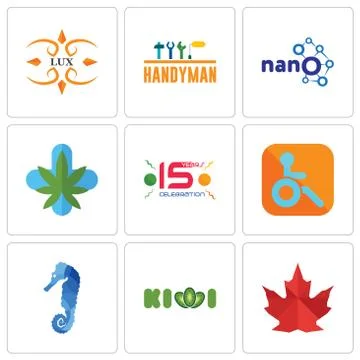 Set Of 9 simple editable icons such as canada leaf, kiwi, sea horse Free Stock Illustration