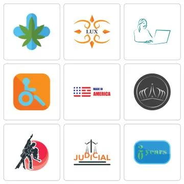 Set Of 9 simple editable icons such as 20 year, judicial, dance studio Free Stock Illustration