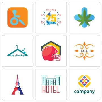 Set Of 9 simple editable icons such as free, hotel, eiffel tower Selección de ilustraciones gratis