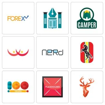 Set Of 9 simple editable icons such as stag head, placeholder, 100 year Free Stock Illustration