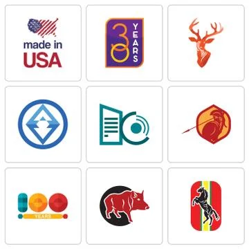 Set Of 9 simple editable icons such as horse, boar, 100 year Free Stock Illustration