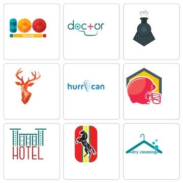 Set Of 9 simple editable icons such as dry cleaning, horse, hotel Selección de ilustraciones gratis