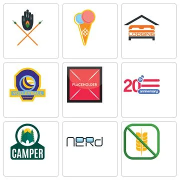 Set Of 9 simple editable icons such as gluten free, nerd, camper Free Stock Illustration
