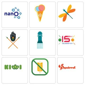 Set Of 9 simple editable icons such as squirrel, gluten free, kiwi 무료 스톡 일러스트