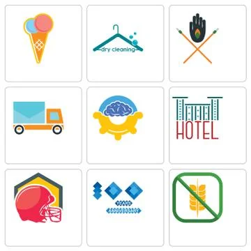 Set Of 9 simple editable icons such as gluten free, 100 year anniversary, foo Selección de ilustraciones gratis