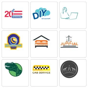 Set Of 9 simple editable icons such as tiara, cab service, dino Free Stock Illustration