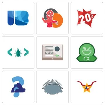 Set Of 9 simple editable icons such as texas star, hedgehog, scratching head Free Stock Illustration