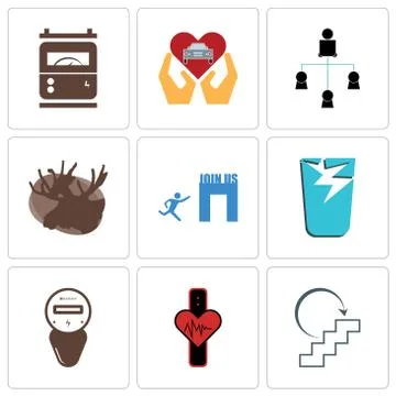 Set Of 9 simple editable icons such as next steps, tracker, electric meter Free Stock Illustration
