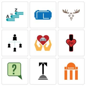 Set Of 9 simple editable icons such as bank branch, concierge, inquiry Free Stock Illustration