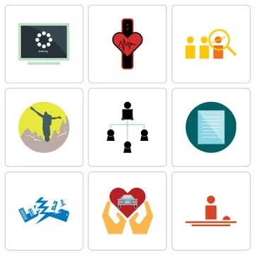Set Of 9 simple editable icons such as hospitality, car dealer, earthquake Free Stock Illustration