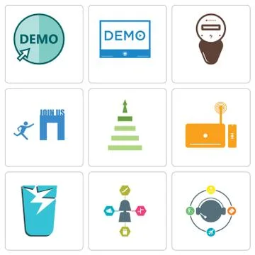 Set Of 9 simple editable icons such as travel agent, broken glass Illustrazione stock gratuita