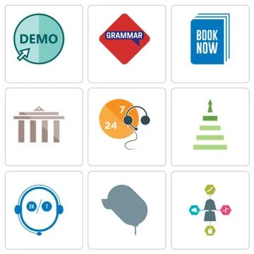 Set Of 9 simple editable icons such as travel agent, car dealer, live support Selección de ilustraciones gratis