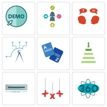 Set Of 9 simple editable icons such as 360 degree, xxx, buffering Free Stock Illustration