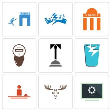 Set Of 9 simple editable icons such as buffering, moose, hospitality Free Stock Illustration
