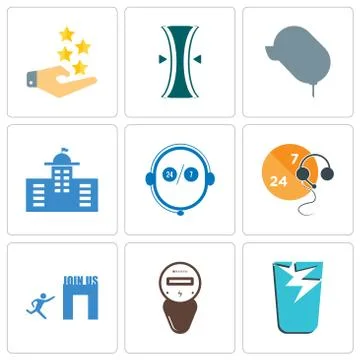 Set Of 9 simple editable icons such as broken glass, electric meter, join us Free Stock Illustration