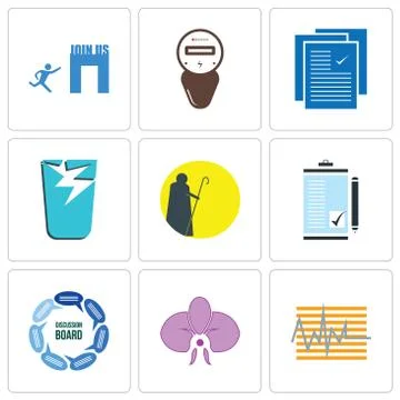 Set Of 9 simple editable icons such as tracker, orchid, discussion board Free Stock Illustration