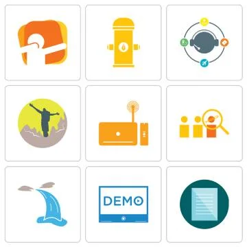 Set Of 9 simple editable icons such as specification, demo, waterfall Free Stock Illustration