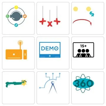 Set Of 9 simple editable icons such as 360 degree, telecom, shotgun Free Stock Illustration