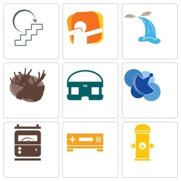 Set Of 9 simple editable icons such as fire hydrant, set top box, electric me Free Stock Illustration