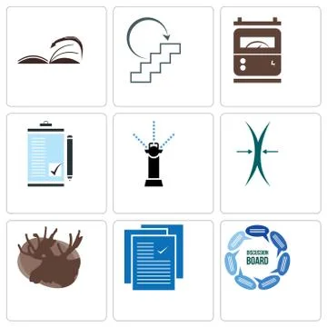 Set Of 9 simple editable icons such as discussion board, specification, moose Free Stock Illustration