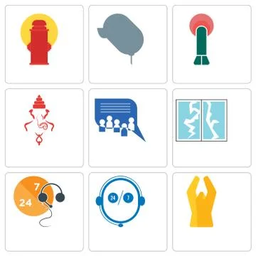 Set Of 9 simple editable icons such as folded hands, live support, support Free Stock Illustration