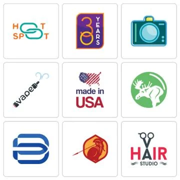 Set Of 9 simple editable icons such as hair studio, sparta, minimal b Free Stock Illustration