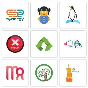 Set Of 9 simple editable icons such as first birthday, olive tree, virgo Free Stock Illustration