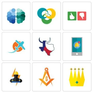 Set Of 9 simple editable icons such as crown, masonic, electrician Free Stock Illustration