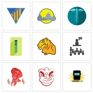 Set Of 9 simple editable icons such as welding, lion dance, Free Stock Illustration