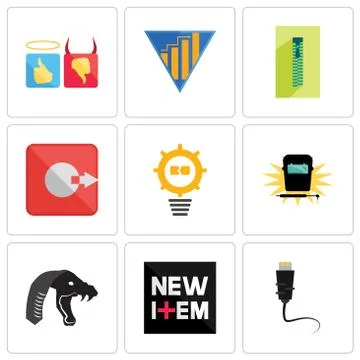 Set Of 9 simple editable icons such as ethernet, new item, mamba Free Stock Illustration