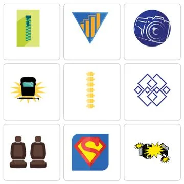 Set Of 9 simple editable icons such as car crash, s, seat Illustrazione stock gratuita
