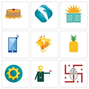 Set Of 9 simple editable icons such as jain, tour guide, transparent gear Free Stock Illustration