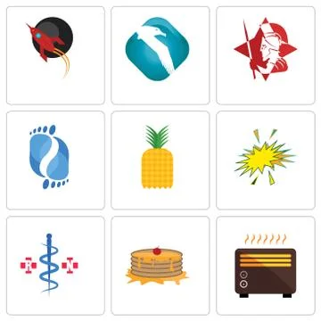 Set Of 9 simple editable icons such as heater, pancake, registe nurse Free Stock Illustration