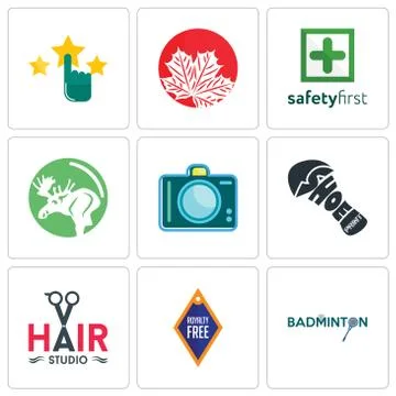 Set Of 9 simple editable icons such as badminton, , hair studio Free Stock Illustration