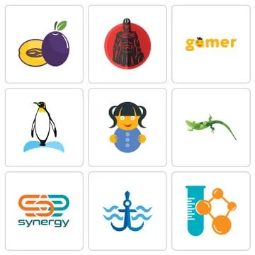 Set Of 9 simple editable icons such as chemical company, navy anchor, synergy Free Stock Illustration