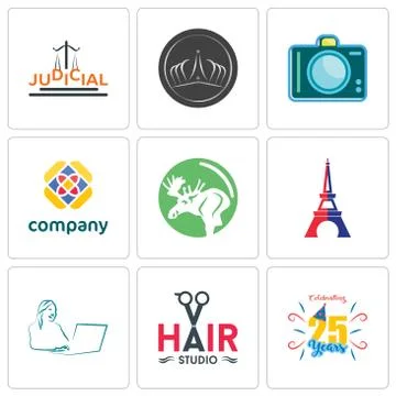 Set Of 9 simple editable icons such as celebrating 25 years, hair studio, sec 無料イラスト素材