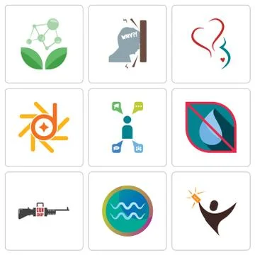 Set Of 9 simple editable icons such as lucky draw, aquarius, gun shop Free Stock Illustration