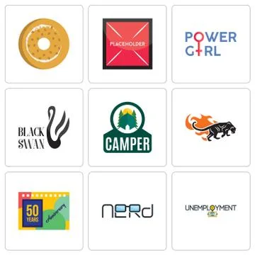 Set Of 9 simple editable icons such as unemployment, nerd, 50 years anniversa Illustrazione stock gratuita