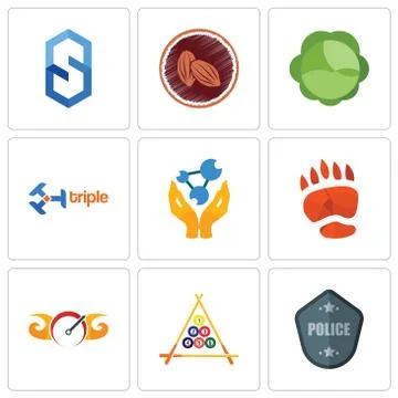 Set Of 9 simple editable icons such as police badge, billiard, speedometer Free Stock Illustration