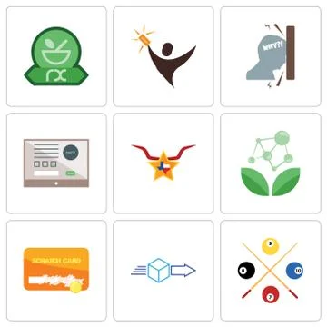 Set Of 9 simple editable icons such as snooker, dispatch, scratch card Free Stock Illustration