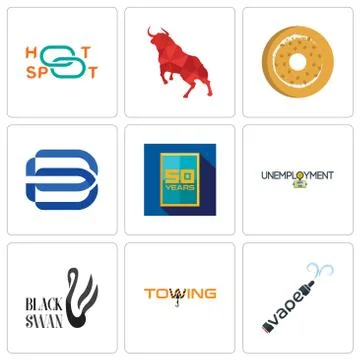 Set Of 9 simple editable icons such as vape, towing, black swan Free Stock Illustration