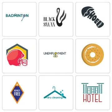 Set Of 9 simple editable icons such as hotel, dry cleaning, Selección de ilustraciones gratis