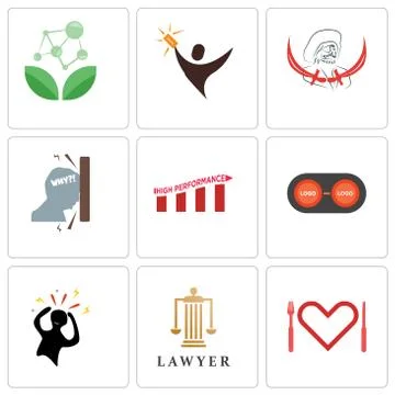 Set Of 9 simple editable icons such as appetite, lawyer, panic Free Stock Illustration