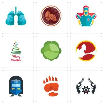 Set Of 9 simple editable icons such as revolver, bear paw, train station Free Stock Illustration