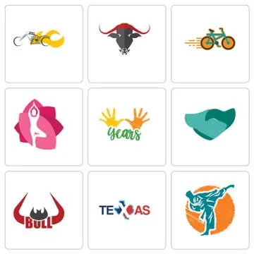 Set Of 9 simple editable icons such as martial arts, texas, bull horn Free Stock Illustration