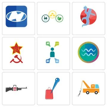 Set Of 9 simple editable icons such as tow truck, store locator, gun shop Free Stock Illustration