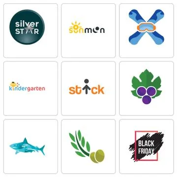 Set Of 9 simple editable icons such as black friday sale, olive leaves, shark Illustrazione stock gratuita