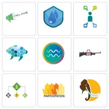 Set Of 9 simple editable icons such as mammoth, participation, order manageme Free Stock Illustration