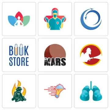 Set Of 9 simple editable icons such as lungs, catering services, firemen Illustrazione stock gratuita