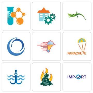 Set Of 9 simple editable icons such as import, firemen, navy anchor 무료 스톡 일러스트